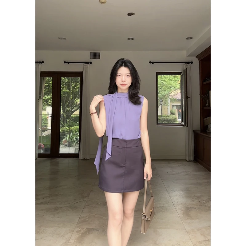 

Женский летний комплект Ele Simple Sa: шифоновый топ и облегающие шорты из полиэстера, бренд Juju