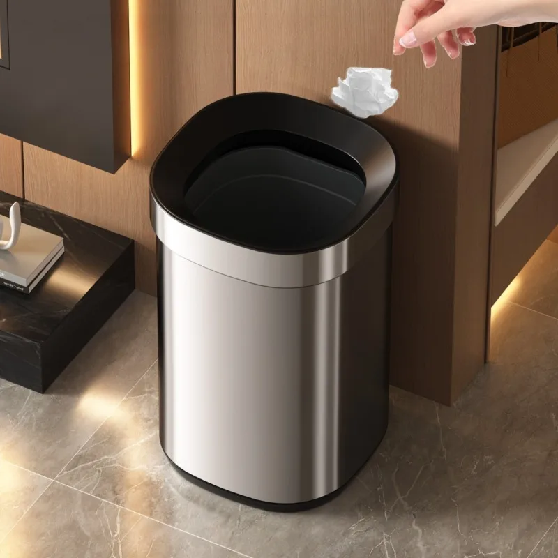 Stainless Steel Waste Bins Rustproof Waterproof Waste Bins Kitchen Double-layer Uncovered Trash Can Luxury Home Cleaning Tools