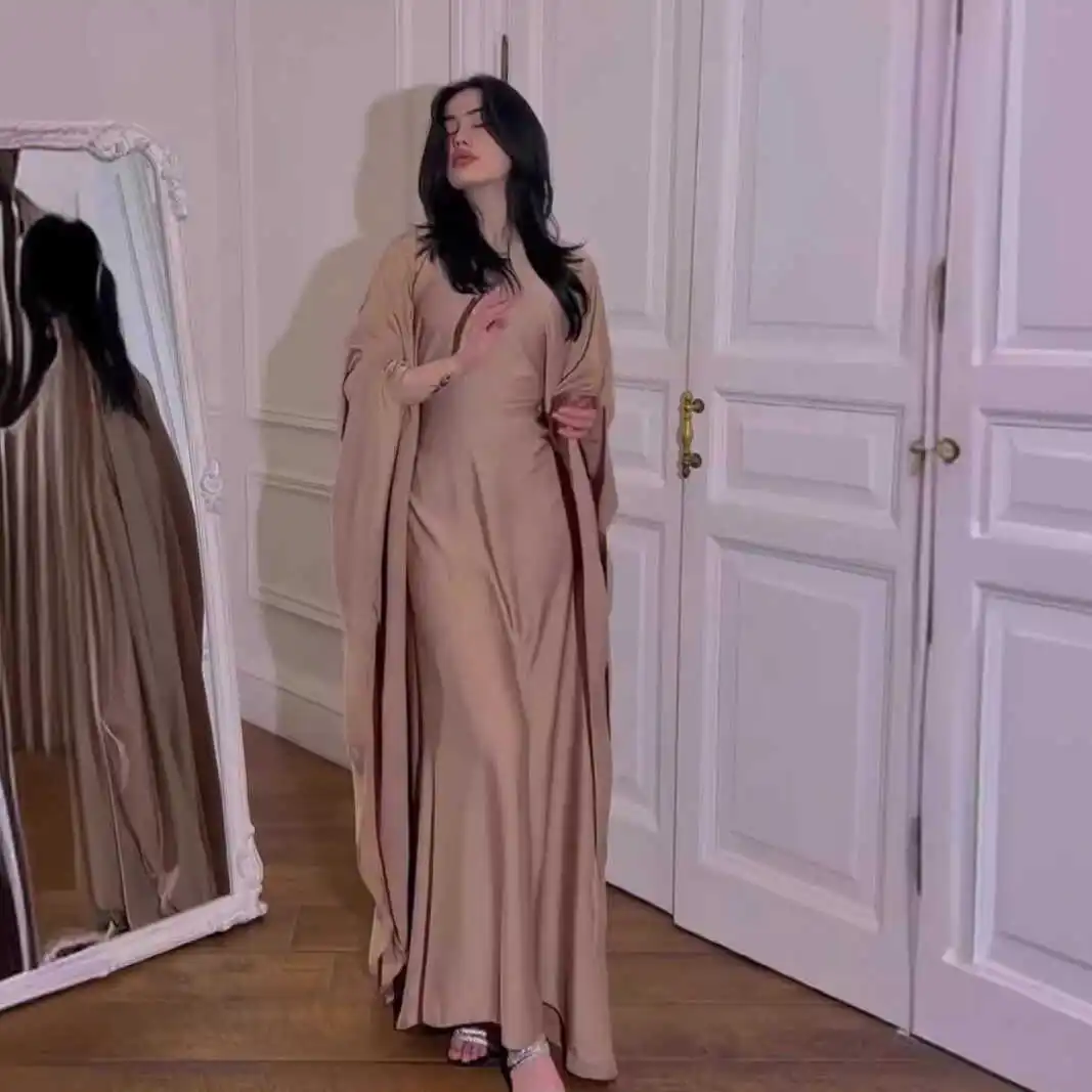 루즈 캐주얼 롱 드레스 여성용 솔리드 컬러 라운드 넥 배트윙 셔츠 스타일 봄 여름 가을 겨울 패션 여성 드레스