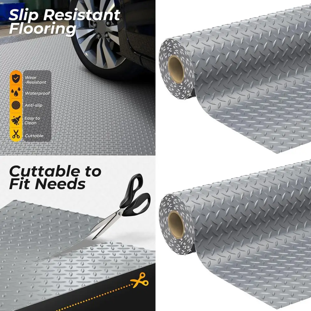 

Большой виниловый коврик для гаража с алмазной текстурой, 7.8x22 фута, толщина 2.8 мм, для внедорожников, грузовиков, автодомов, светло-серый