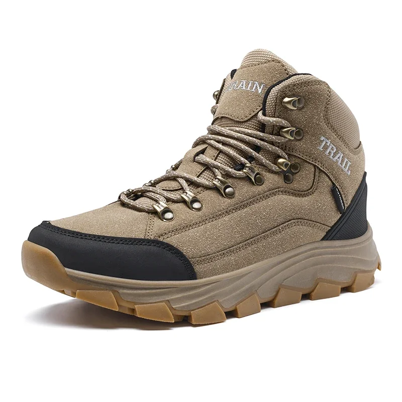 High-Top Leather Men's Boots Breathable Desert Combat Boots Outdoor Non-slip Hiking Boots Men Motorcycle Boots Work Ankle Boots