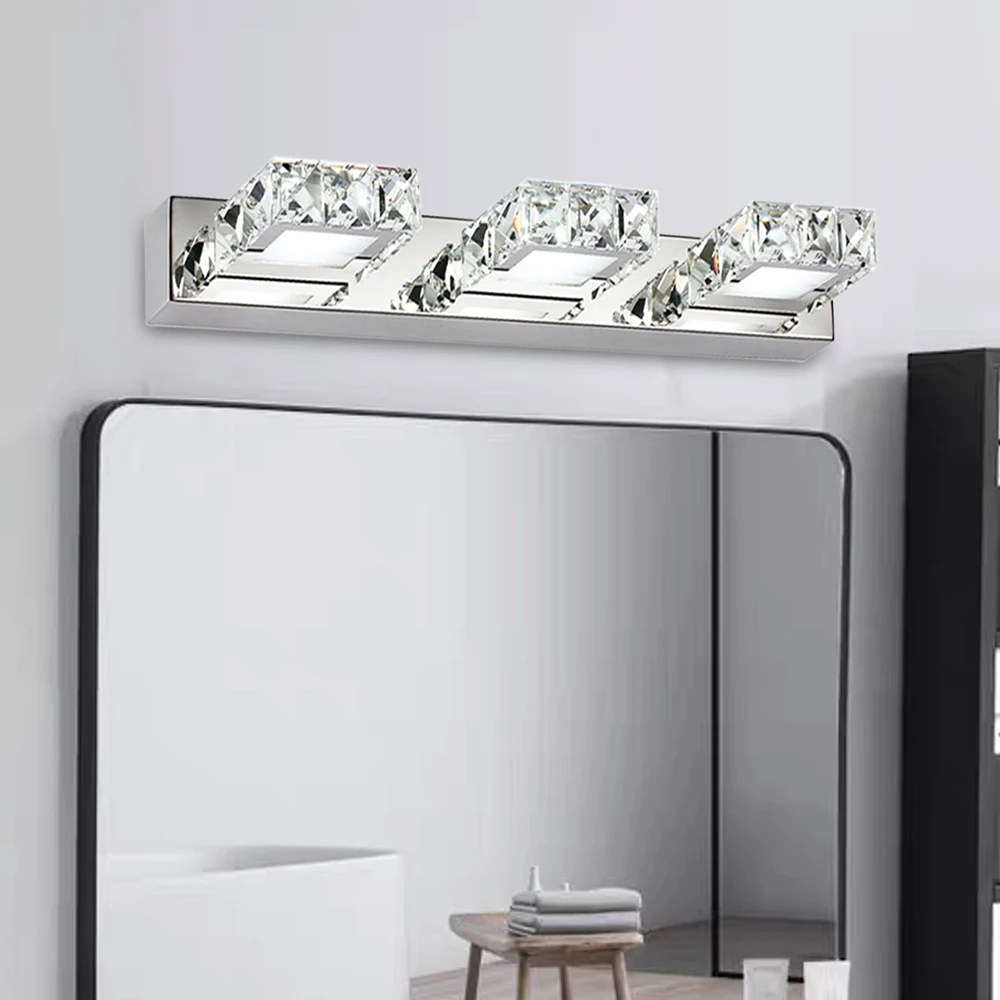 3-Head K9 كريستال LED مرآة حمام ضوء الحديثة الحائط الغرور تركيبة إضاءة 32.29ft2 تغطية IP65 مقاوم للماء 6000K