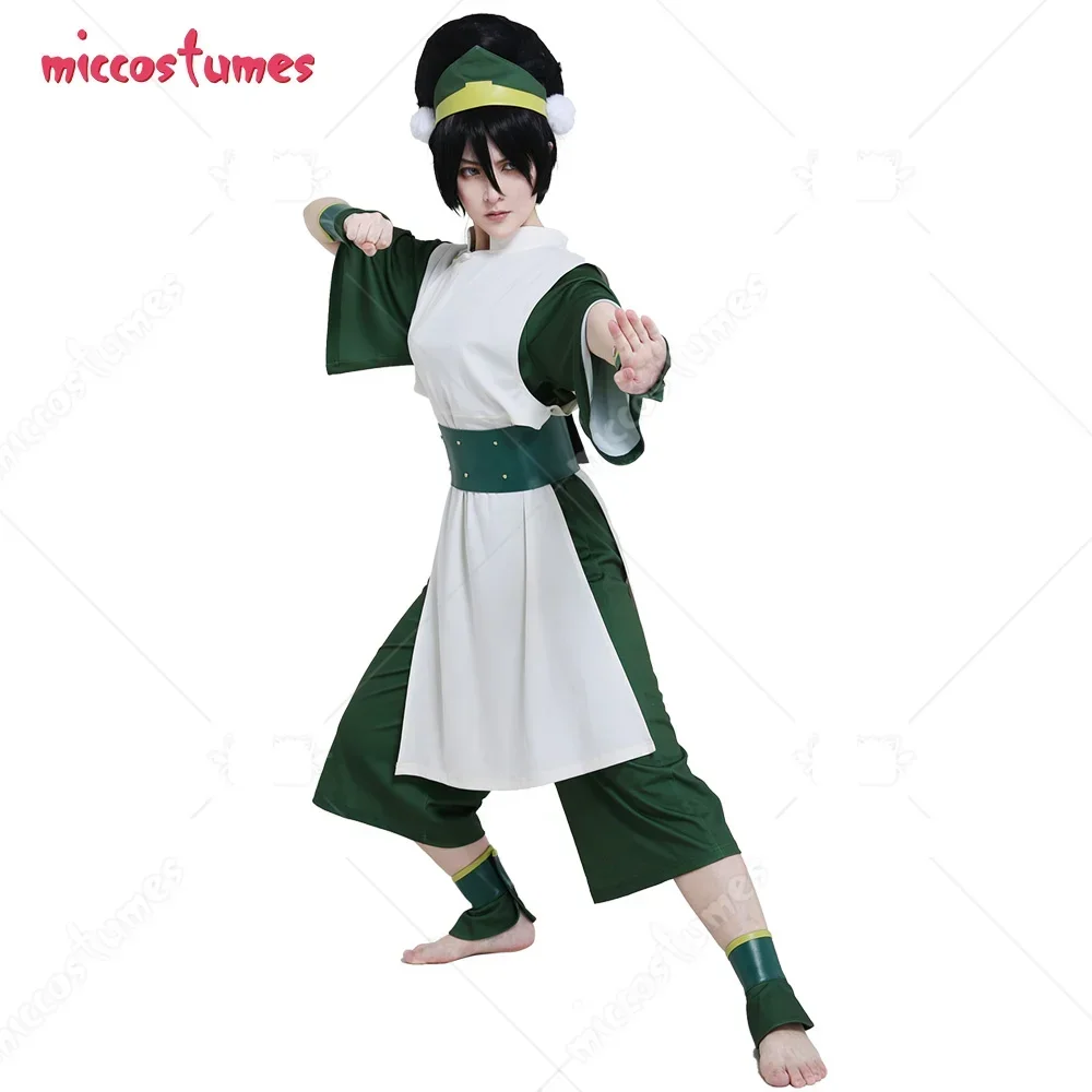 Miccostumes Adult Green Kungfu Suit Cosplay Costume Adult Green Suit with Hairband for Women Halloween Cosplay Costume