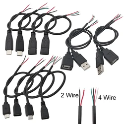 1Pcs 2Pin 4Pin Micro USB / Type C Charger Connector USB 2.0 Type A Male Female Power Supply Extension Cable Wire DIY Data Line