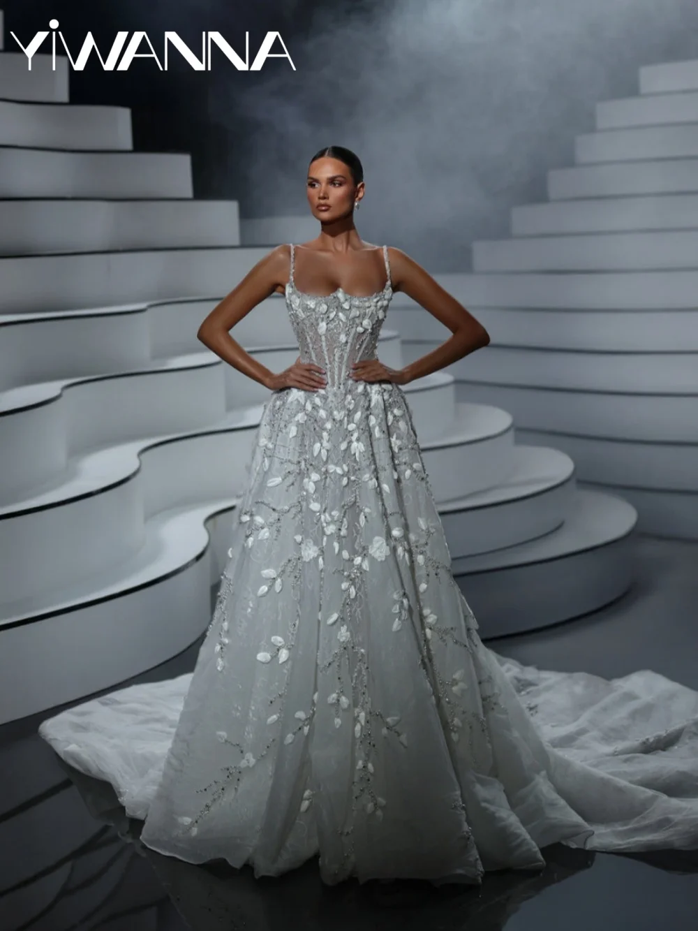 

Handmade 3D Floral Wedding Dress Dazzling Pearls Thin Straps Bridal Gown 2026 Customized Opulent A-line Long Dresses For Bride