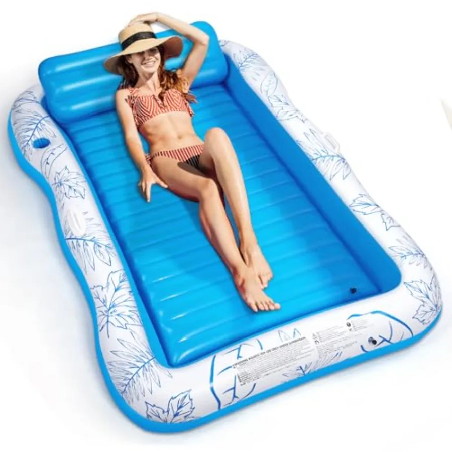 Inflatable Adult Pool Lounger Float - Large Beach Sun Tanning Floats Raft Sunbathing Water Lounge Floaties Tub with Drink Holde