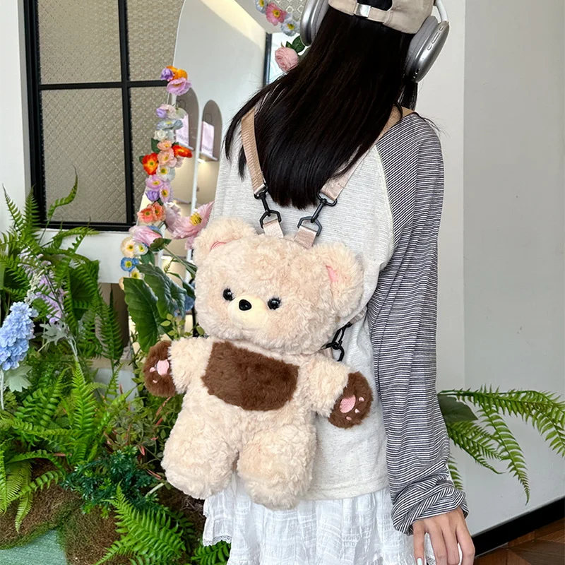Sac à dos ours en peluche mignon, poupée au design de thé au lait, sac à bandoulière doux pour filles, paquet d'animaux de dessin animé