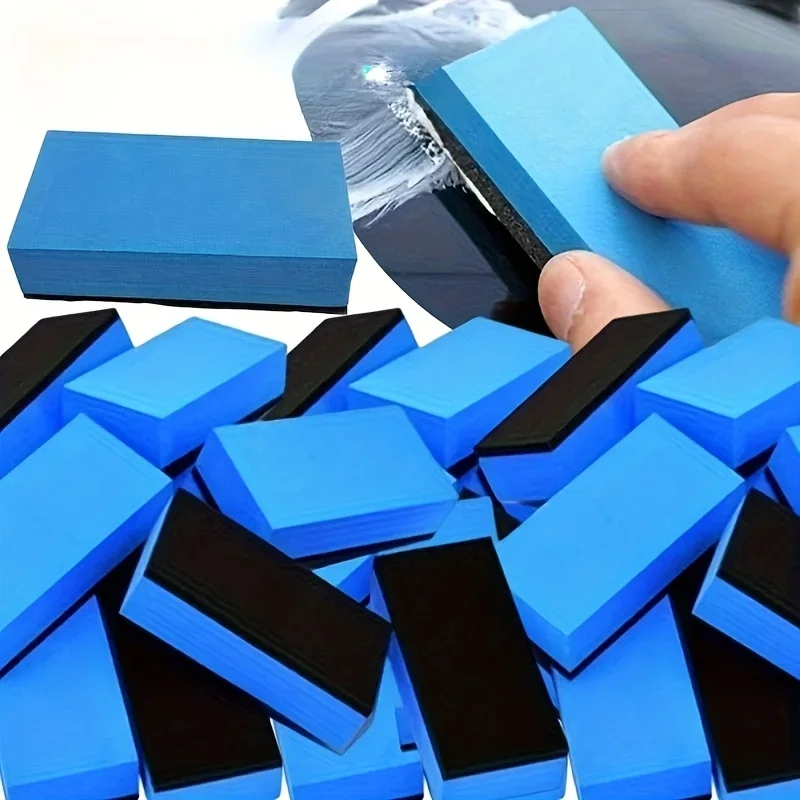 10pcs Car Ceramic Coated Sponge Applicator, Glass Nano Wax Coated Sponge, Blue Square Sponge and Cloth Car Cleaning Brush