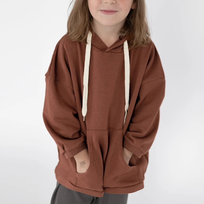 

Толстовка с капюшоном на шнурке для девочек, свободный повседневный пуловер с длинными рукавами, осенне-зимняя шикарная детская одежда с большими карманами