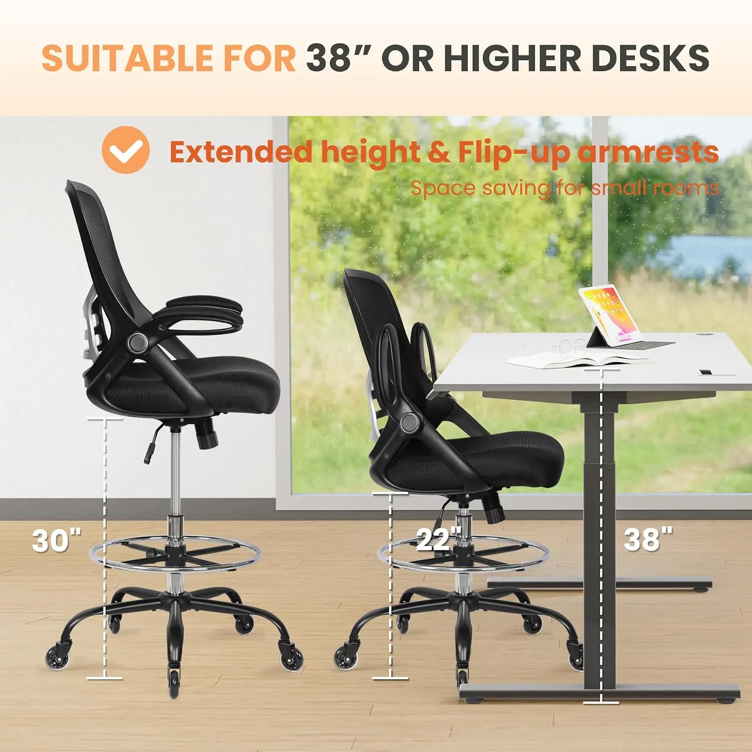 Adjustable Drafting Chair Ergonomic Tall Stool with Lumbar Support Footrest for Standing Desk Studio, Customized