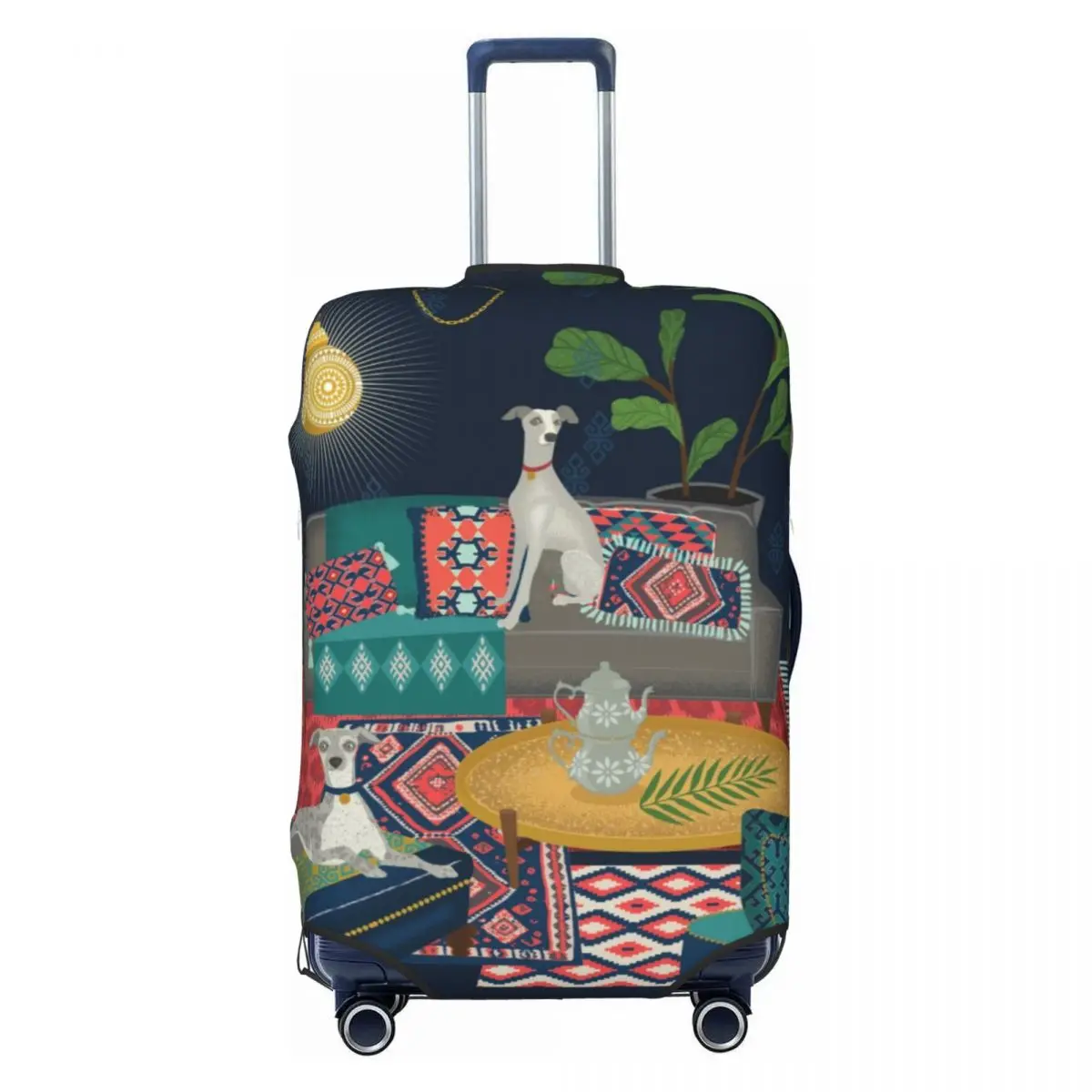 Custom Bohemian Whippets Luggage Cover Protector Boho Turkish Kilim Dog Ethnic Greyhound Travel Suitcase Covers for 18-32 Inch