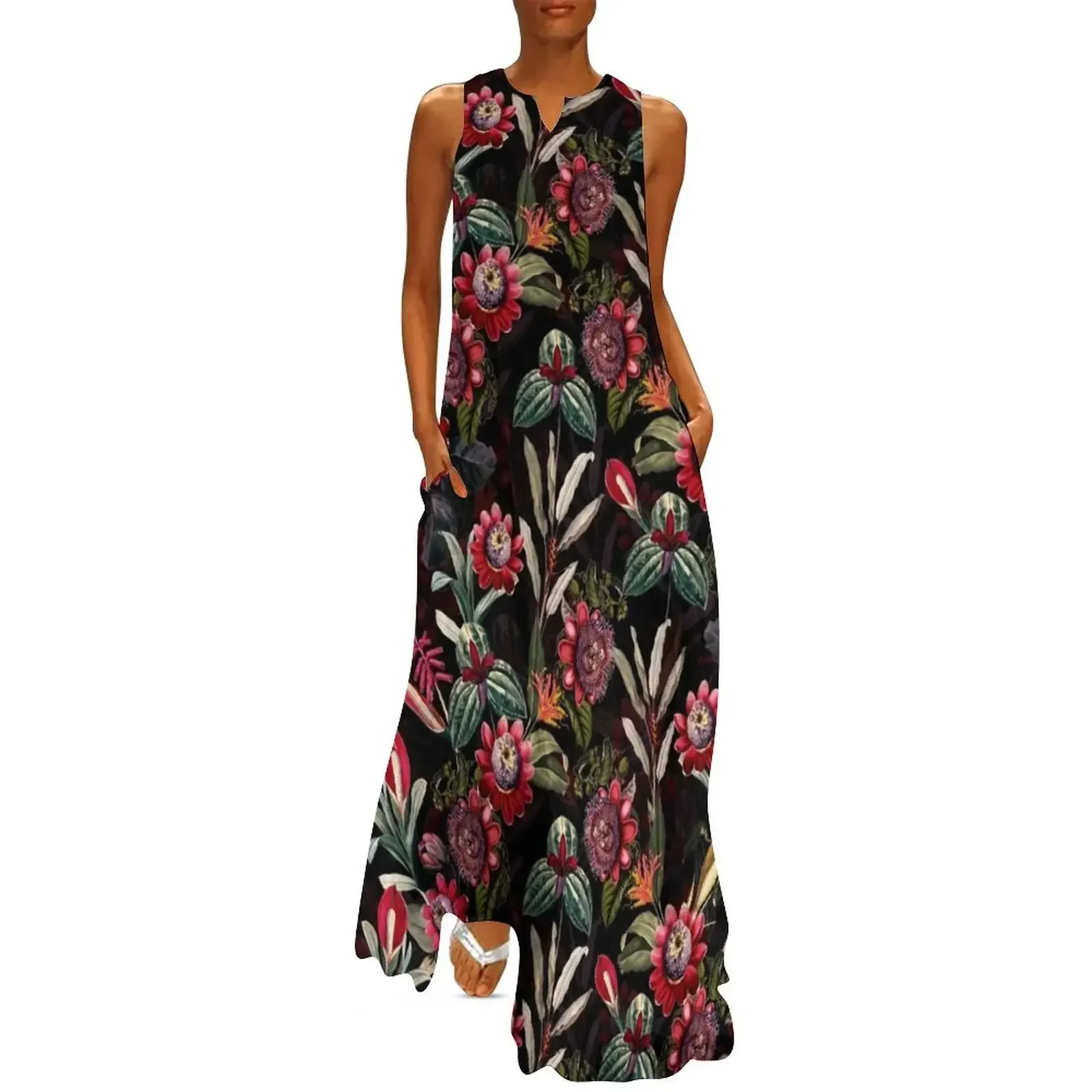 

Mysterious Passiflora Pattern Botanical Night Garden Long Dress Dresses Dresses for wedding party Dress