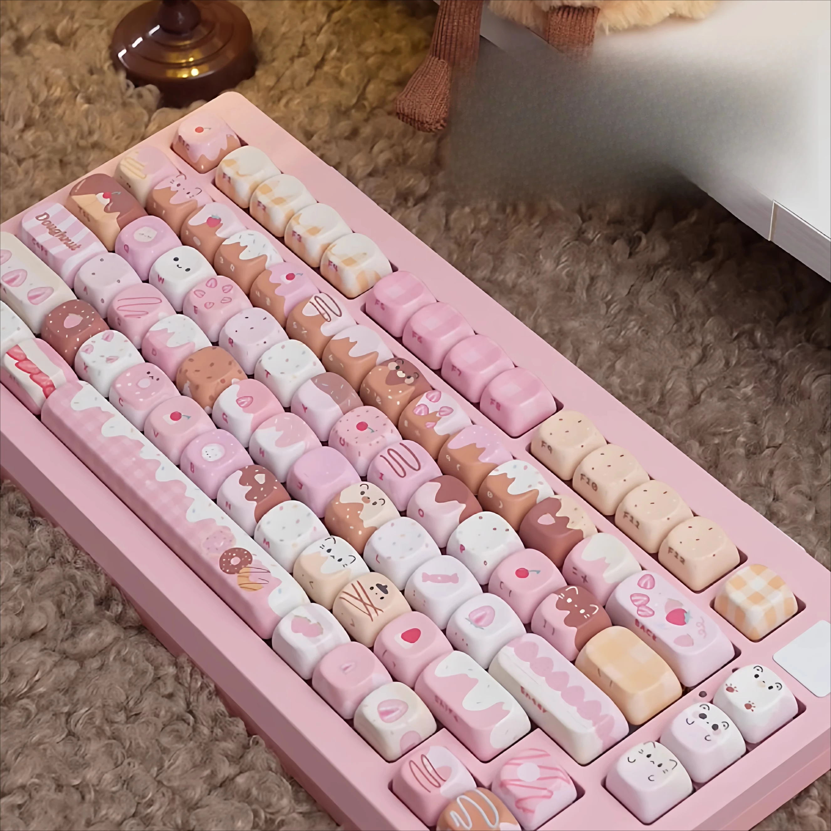 Keycap Moa Cake Cute Pink Sweet Velvet Diary Cherry Pbt 141 Keys Sublimation Keyboard Keycap