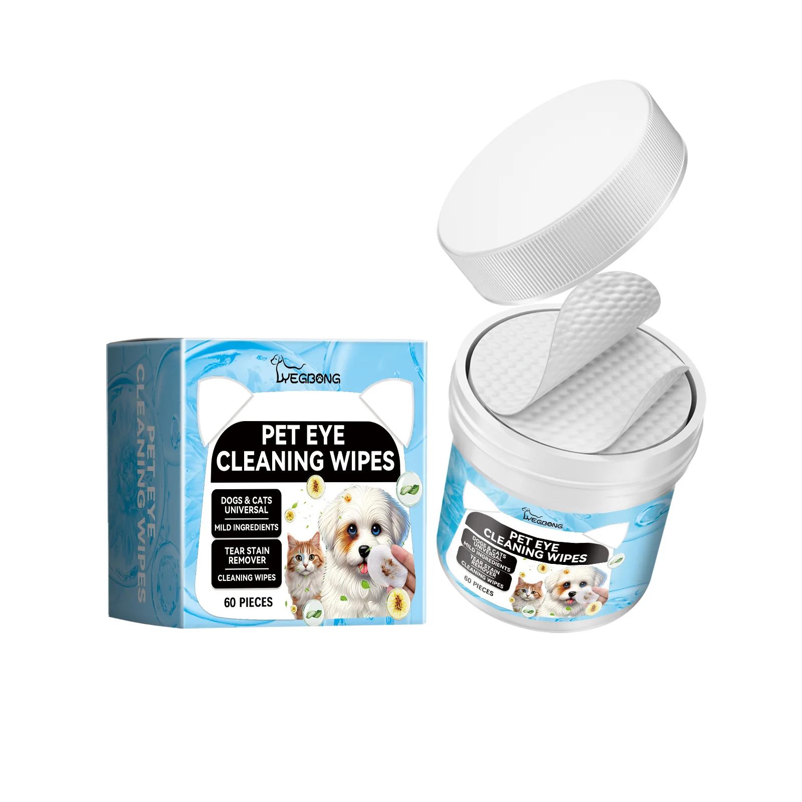 60-Pack Pet Eye Cleaning Wipes – Gentle Tear Stain & Eye Dirt Care for Dogs and Cats