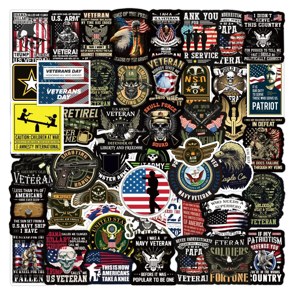 10/30/50PCS American Veterans Memorial Stickers Cool Military Soldiers Decals PVC DIY Notebook Fridge Motorcycle Car Sticker Toy