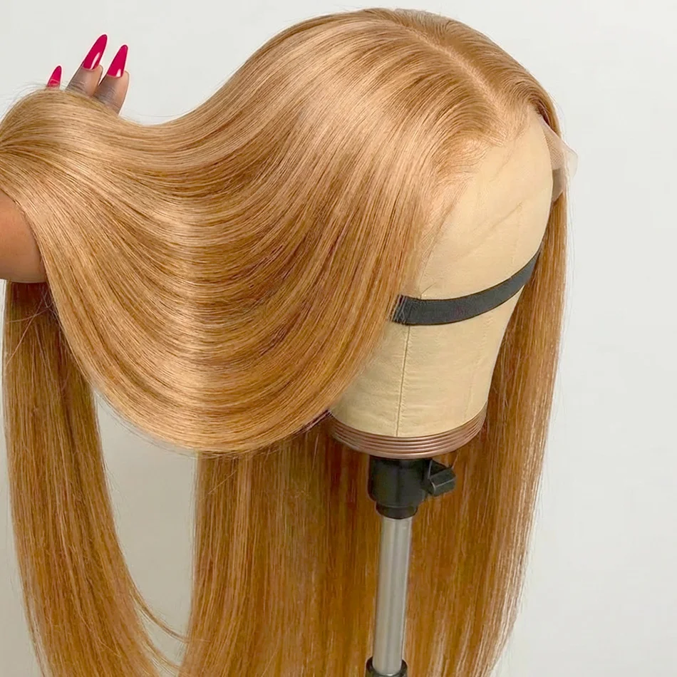 

220 Density 27# Honey Blonde Highlight Front Wigs Human Hair Pre Plucked Hairline Lace Straight Wig Human Hair Wigs For Women