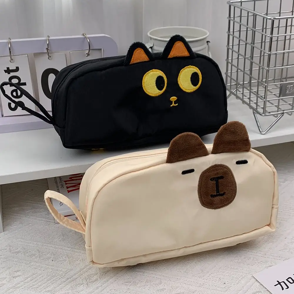 

Cartoon Capybara/Black Cat/Siamese Cat Pen Bag Large Capacity Portable Stationery Bag Stationery Organizer Student Gift