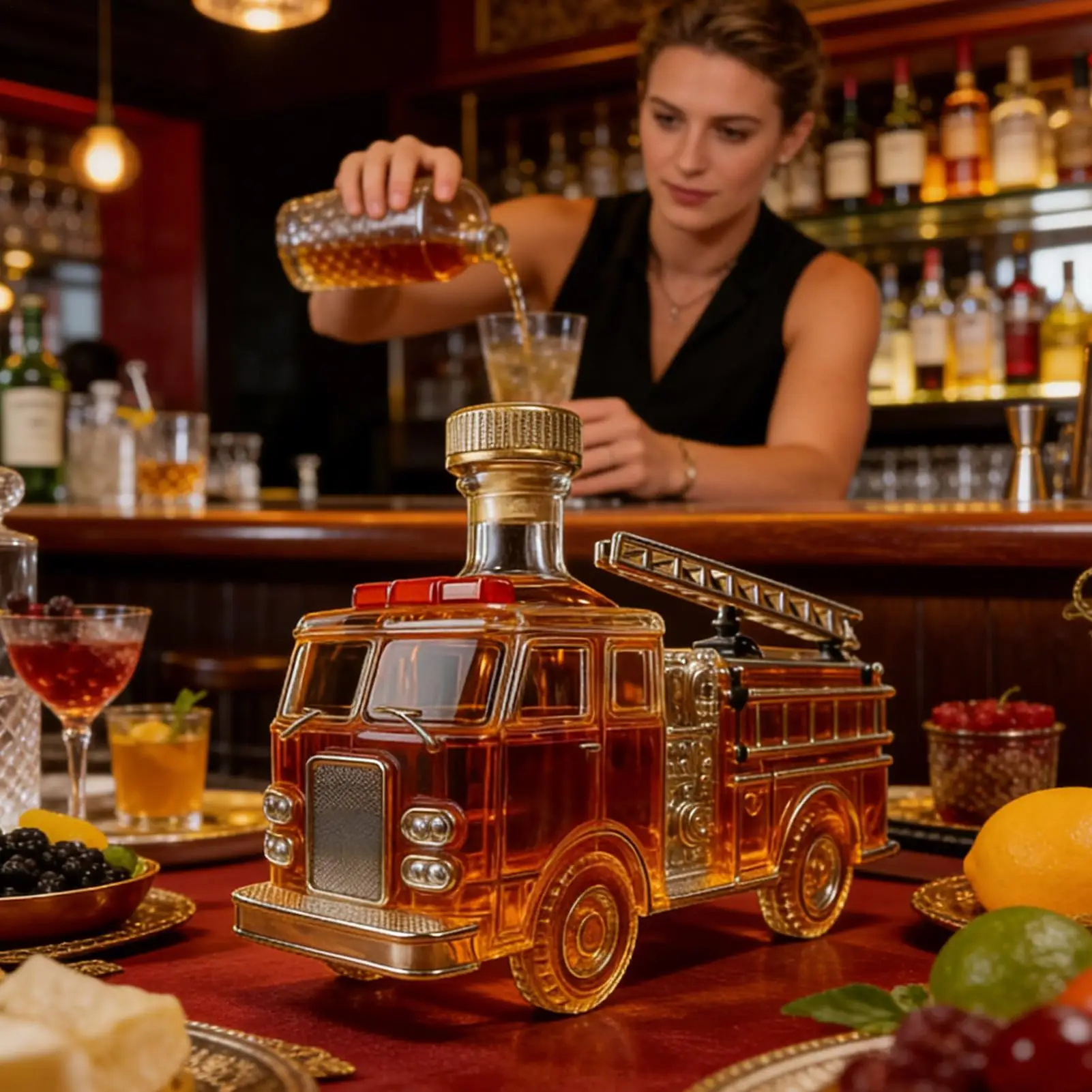 Liquor Bottle 300ml Fire Truck Shaped Bar Bottle Glass Whisky Decanter For Cocktail Home Bar Wedding Cabinet Holiday Party view 3