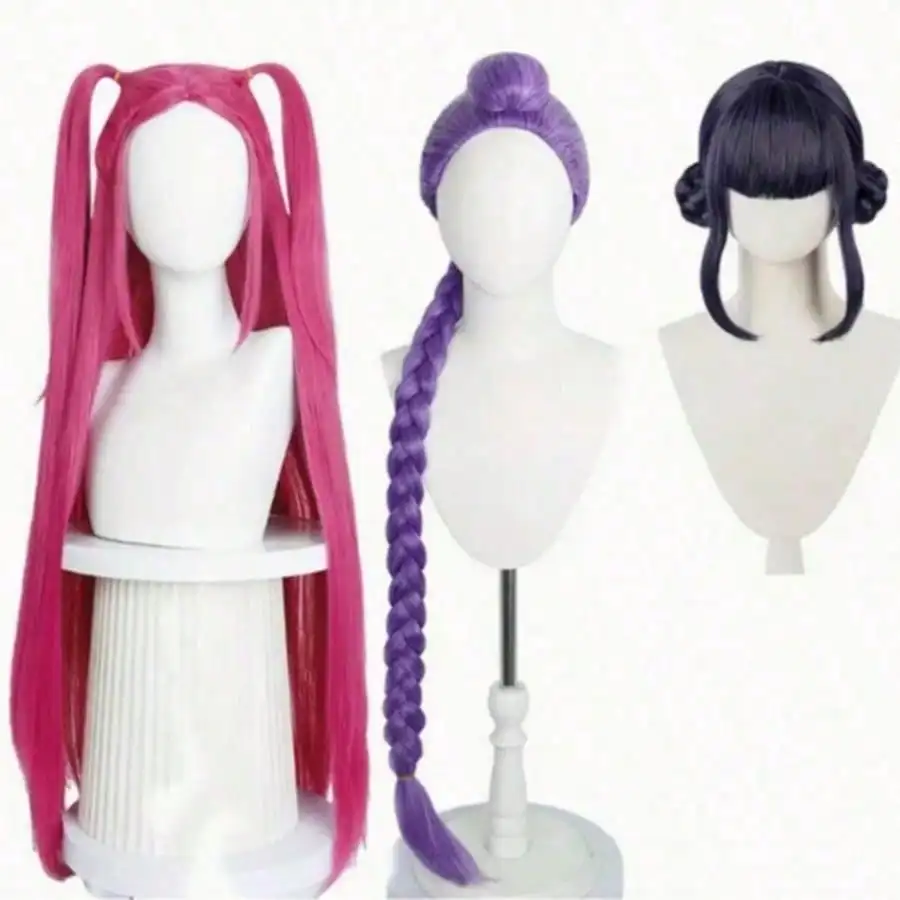 

Womens Megastars Cosplay Wigs Glueless Synthetic Heat Resistant Extra Long Red Straight Hair With 2 Ponytails Long Purple Hair
