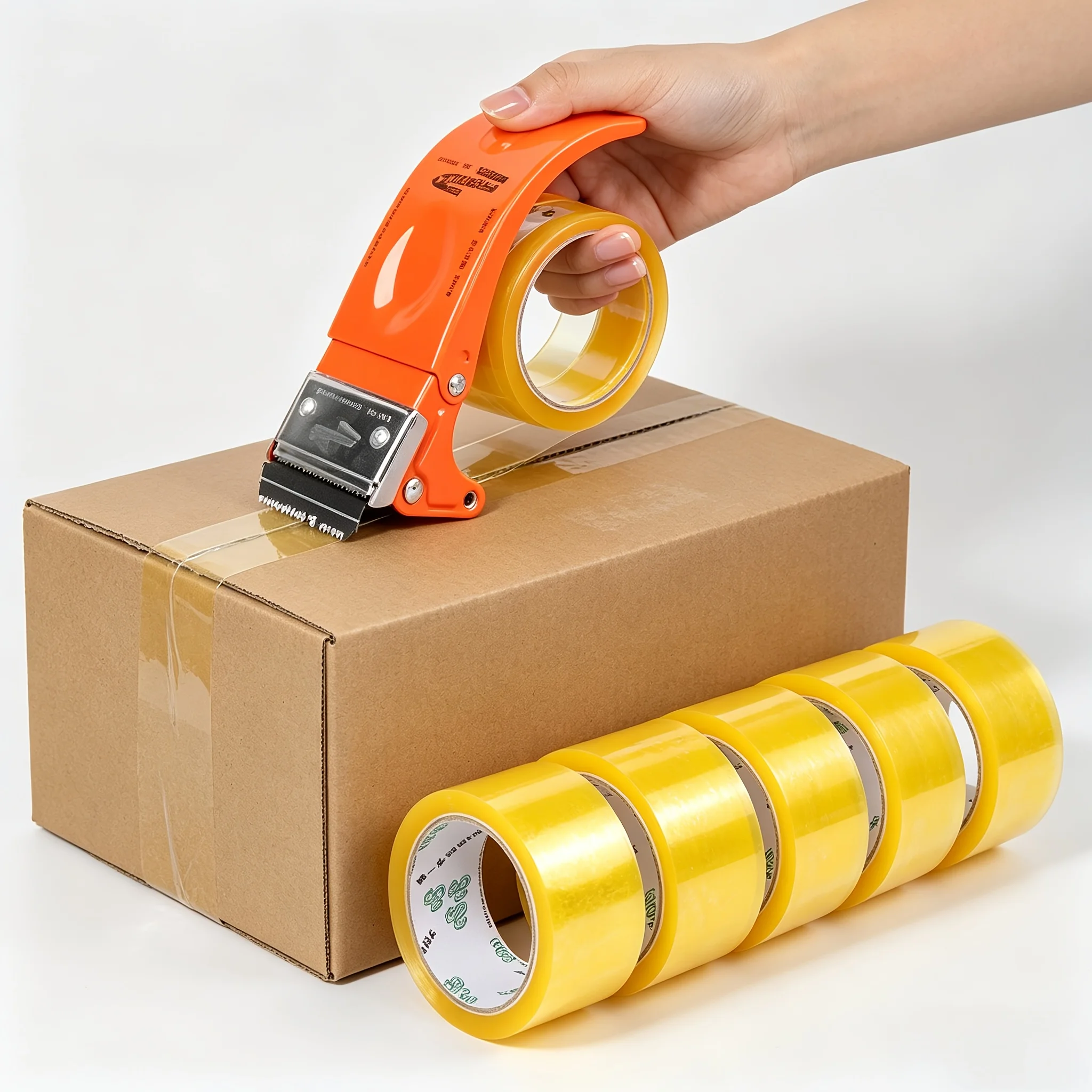 6 Rolls Heavy‑Duty Packing Tape Dispenser, Box Sealing Tape Cutter, Fits 1.8‑2.36 Inch Tape, Sturdy Shipping Packaging Tool