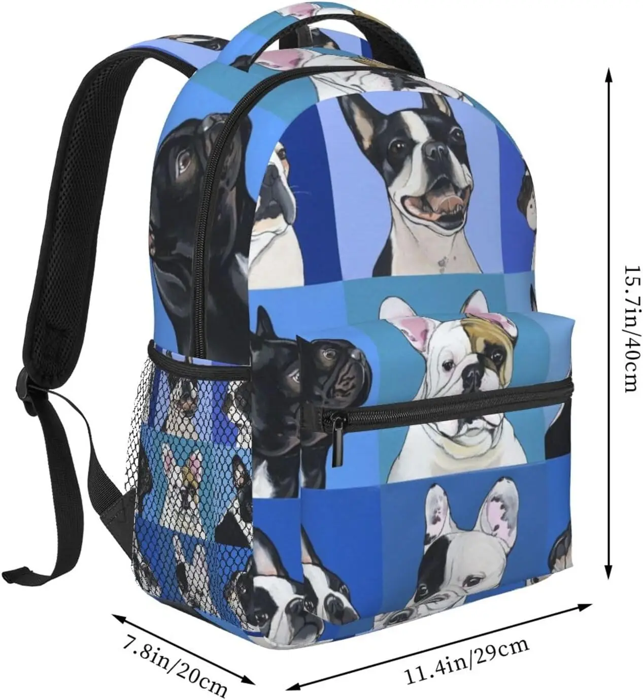 Durable Polyester French Bulldog Boston Terrier Dog Daypack Bookbag Big   Shoulder Bag With Padded Straps for Climbing Travel