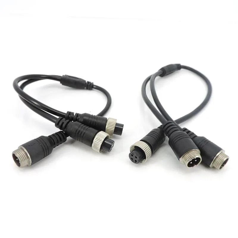 M12 4Pin  Y Splitter Aviation Head to Aviation Head Male to 2 Female to 2 male 4 core Extension Cable Adapter for CCTV Camera