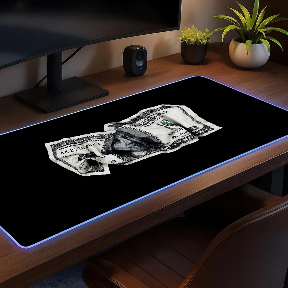 Money Funny Dollar Mouse Pad Gaming MousePad LED Table Pads Micro USB Backlit Rubber RGB Desk Mats Desktop XXL