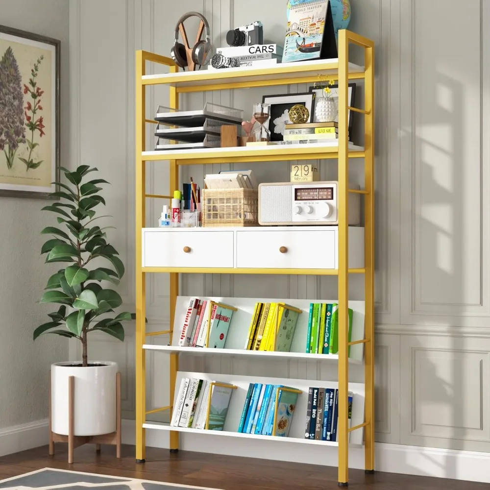 

Office Bookcase Living Room-27'' Depth White Book Shelf 5 Tiers Tall Storage Shelves Suitable for Bedroom Furniture Home