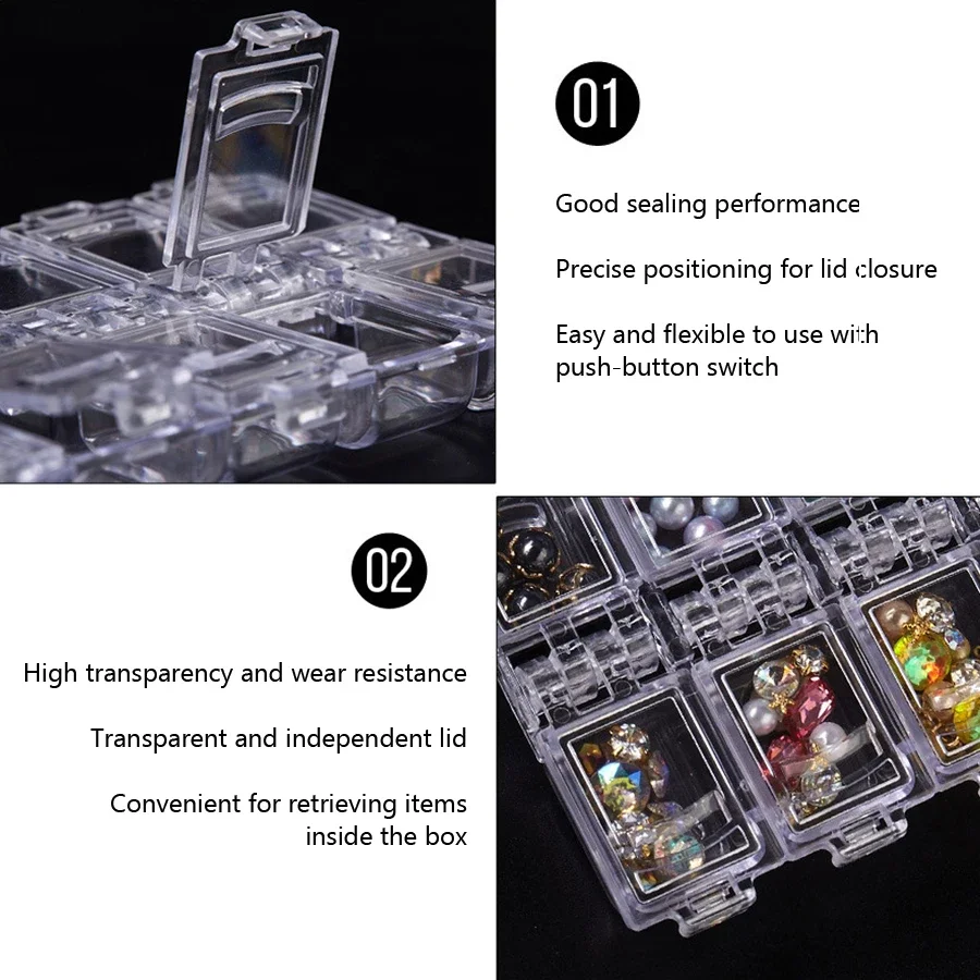 12 Grids Nail Art Accessories Storage Box, Jewelry Organizer, Dry Flower Case, Rhinestones Container, Manicure Tool Box