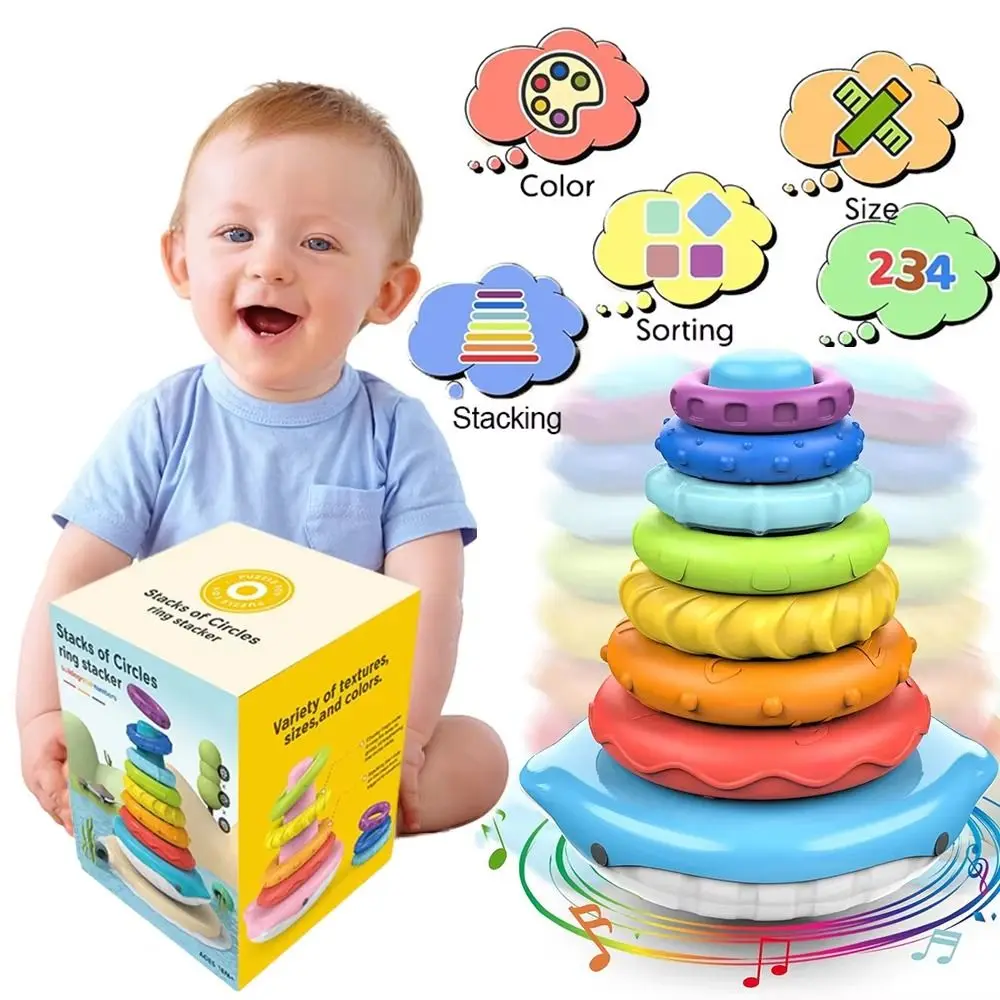 ไม่สม่ําเสมอ Rainbow Stacker ของเล่นเด็ก Montessori ของเล่น Rainbow Tower หมุนสกรู Bolt ของเล่นปริศนา STACKABLE
