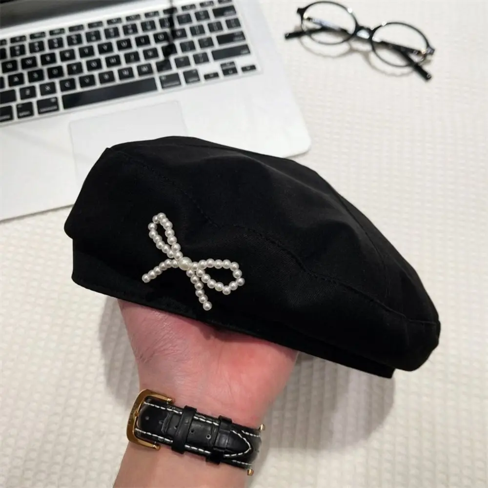 

Fashion Pearl Bow Beret Solid Color Y2K Girl Women Octagonal Hat Korean Style Newsboy Cap Painter Hat Streetwear