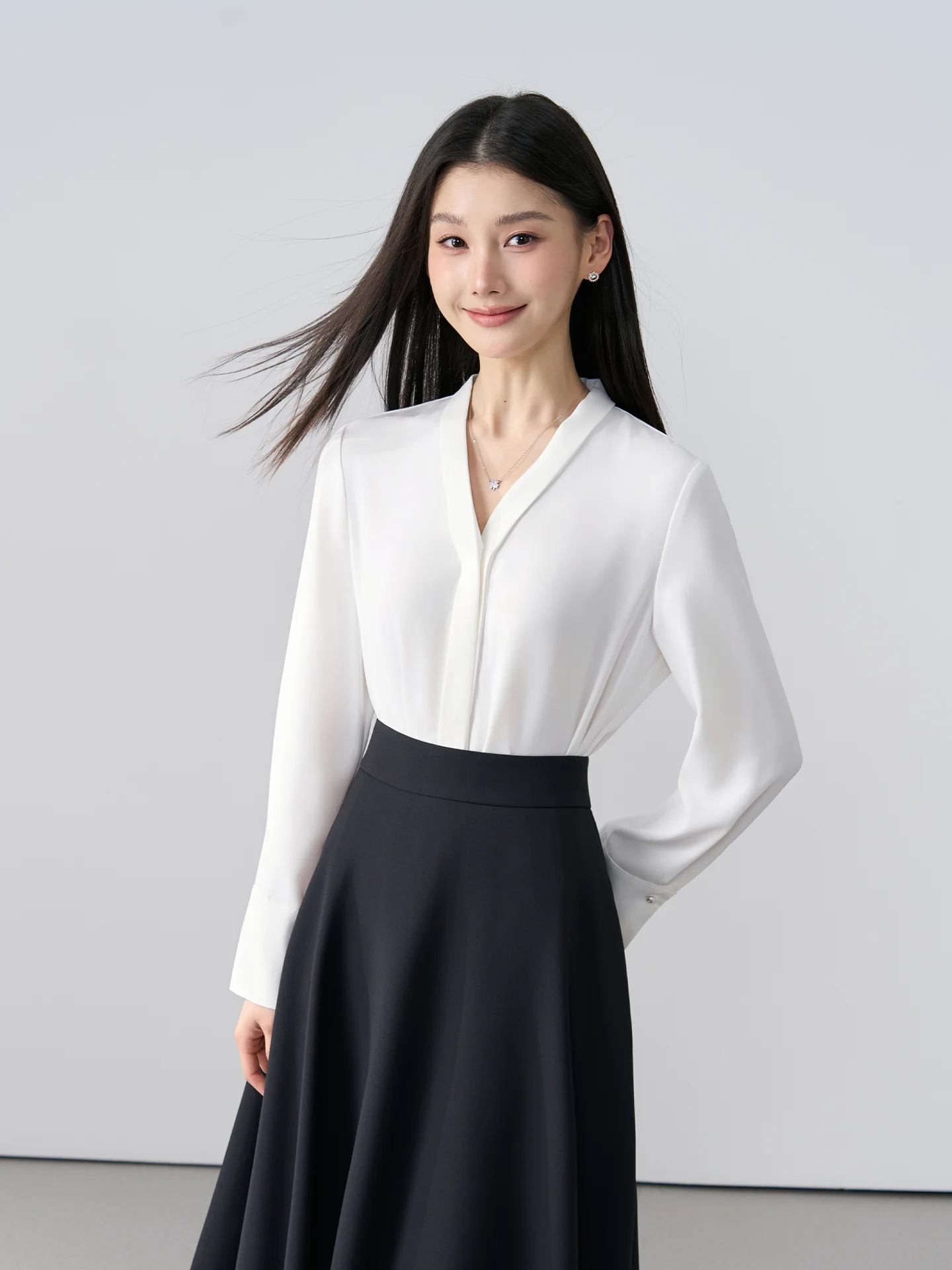 

Miss Bird White Silk Long Sleeve Shirt Women's Spring Professional Commute Inner Wear Top Interview Formal Shirt Straight Cut