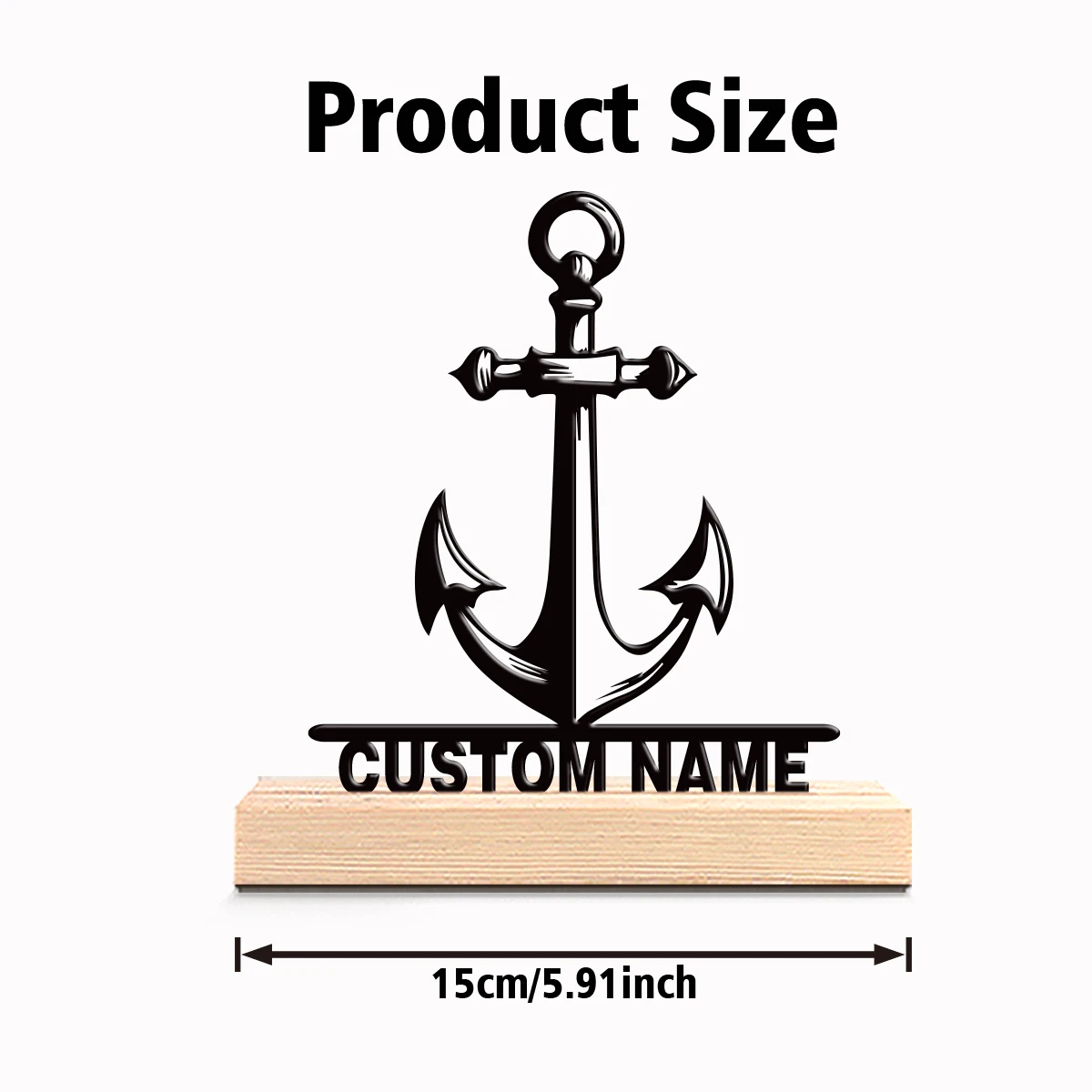 1pc Stylish Personalized Custom Anchor Metal Art With Wooden Base Tabletop Decoration Spooky Halloween, Christmas Decor for Hom