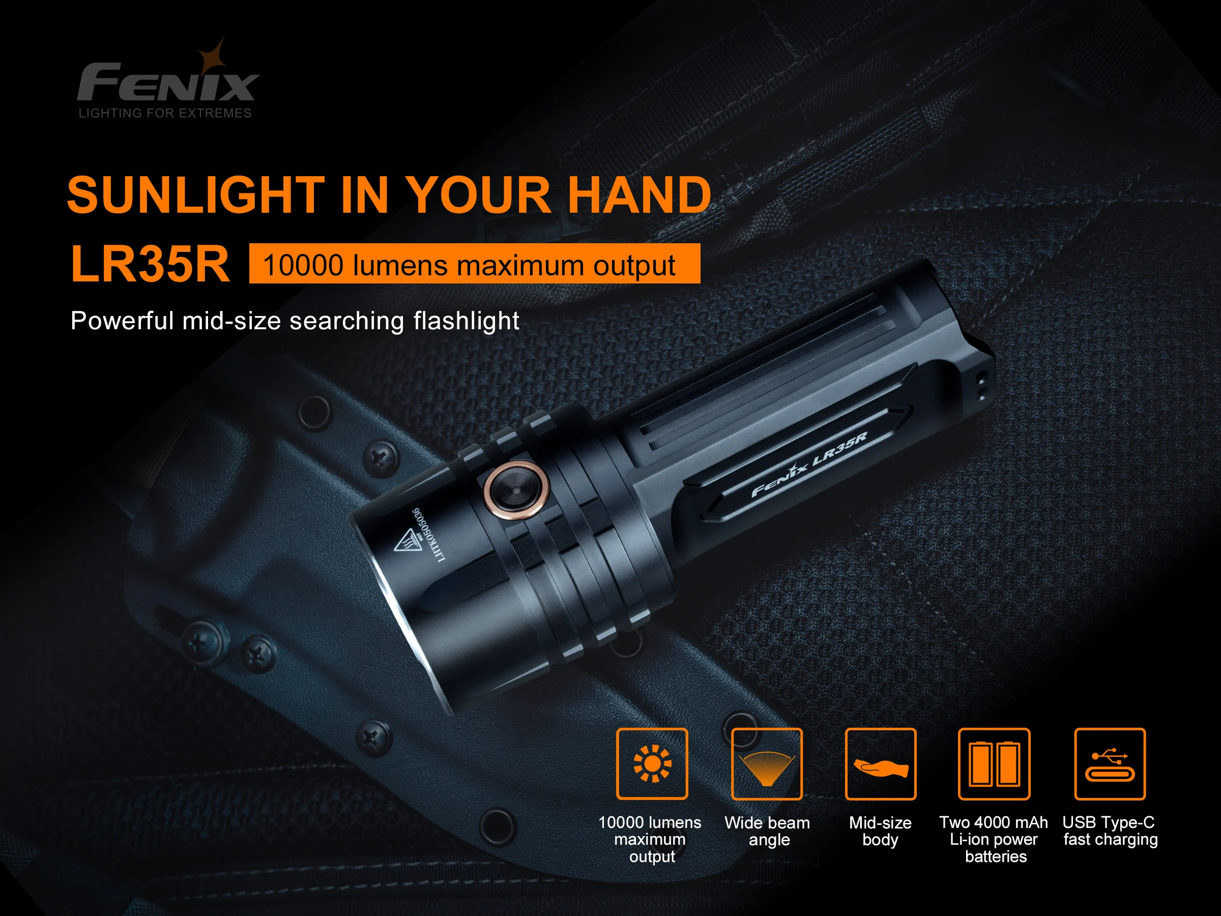 Fenix LR35R 10000 Lumen Long Throw Rechargeable LED Flashlight