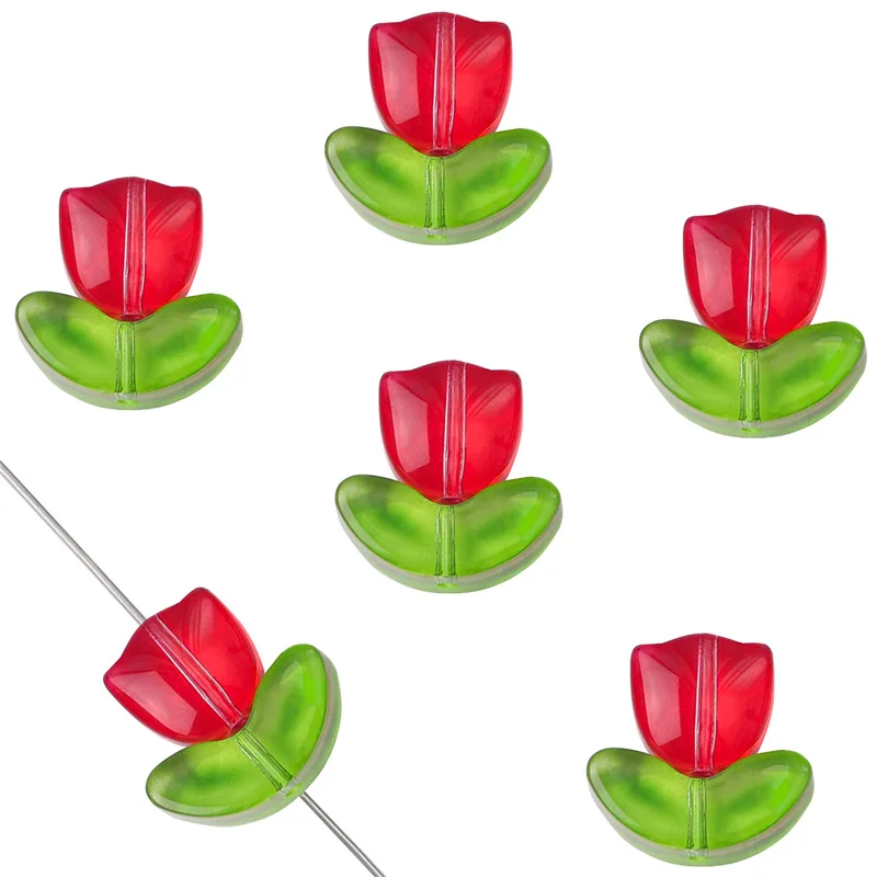 10 قطعة/الوحدة زهرة الخرز توليب بتلات الزجاج الخرز المواد DIY بها بنفسك أساور يدوية الصنع أقراط دبوس الشعر حبة التطريز مجوهرات #4