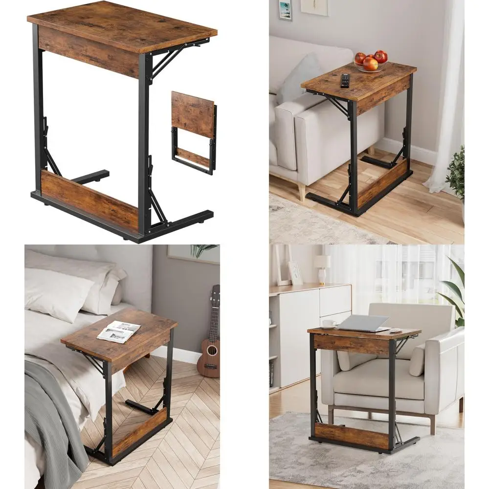 

Складной поднос для телевизора, 24-дюймовый торцевой столик C-образной формы для диванов, небольшой диван-стол для ноутбука с металлическим каркасом для гостиной, Be