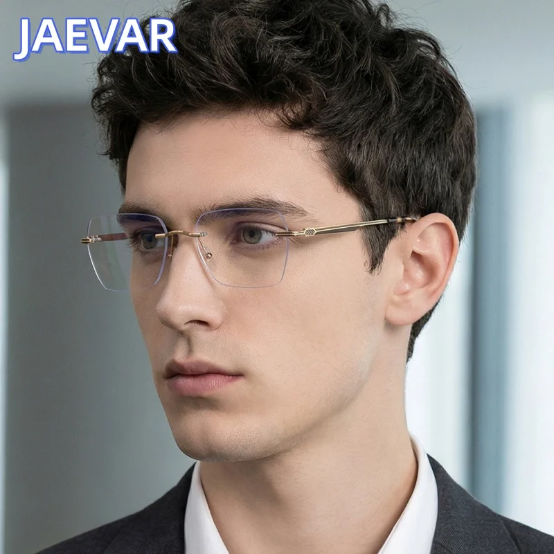 

JAEVAR New Ultra Light Frameless Eyeframe Business Men's Frameless Eyeframe Anti Blue Light Optical Prescription Eyeframe 24027