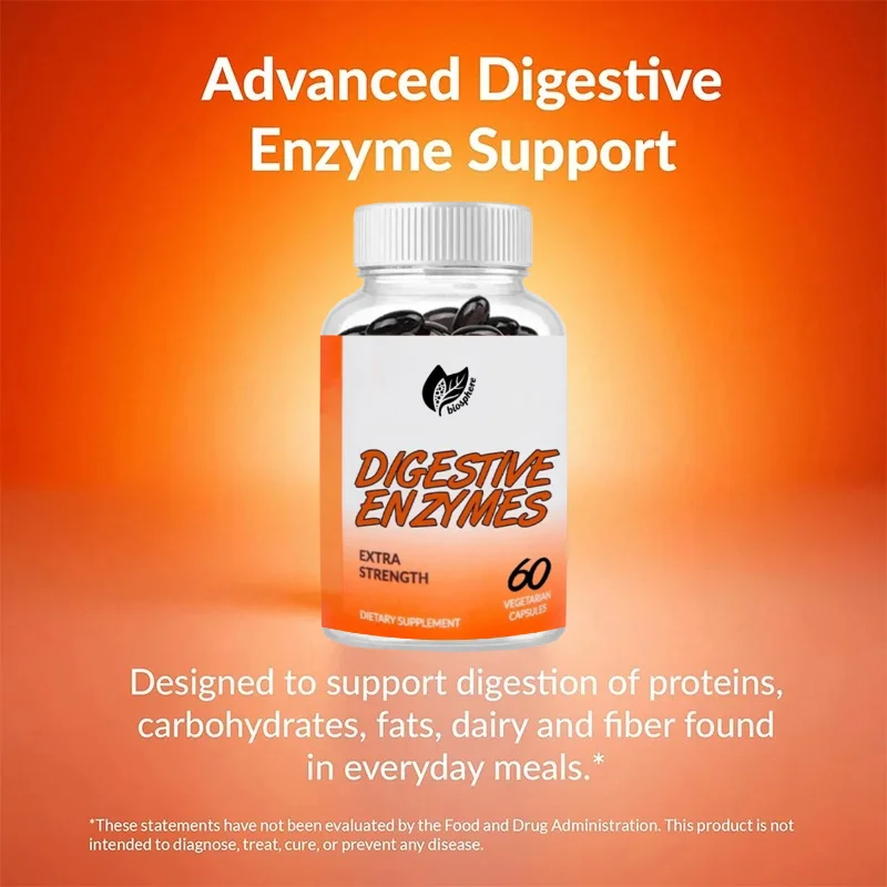 Advanced Digestive Enzyme Supplement Formula, Supports Occasional Bloating, Bloating, and Indigestion, 60 Vegetarian Capsules