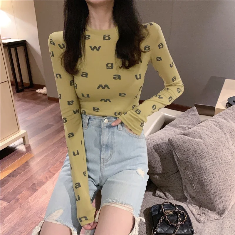 Meqeiss New Sexy Bodycon Long Sleeve T-shirt Tops for Woman 2022 Spring Summer Female Tee Designer Luxury Clothing Streetwear