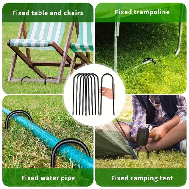 10pcs Black Heavy-Duty U-Shaped Ground Nails Box Spring Anchor Kit for Football Goals Outdoor Sports Equipment Anchoring System