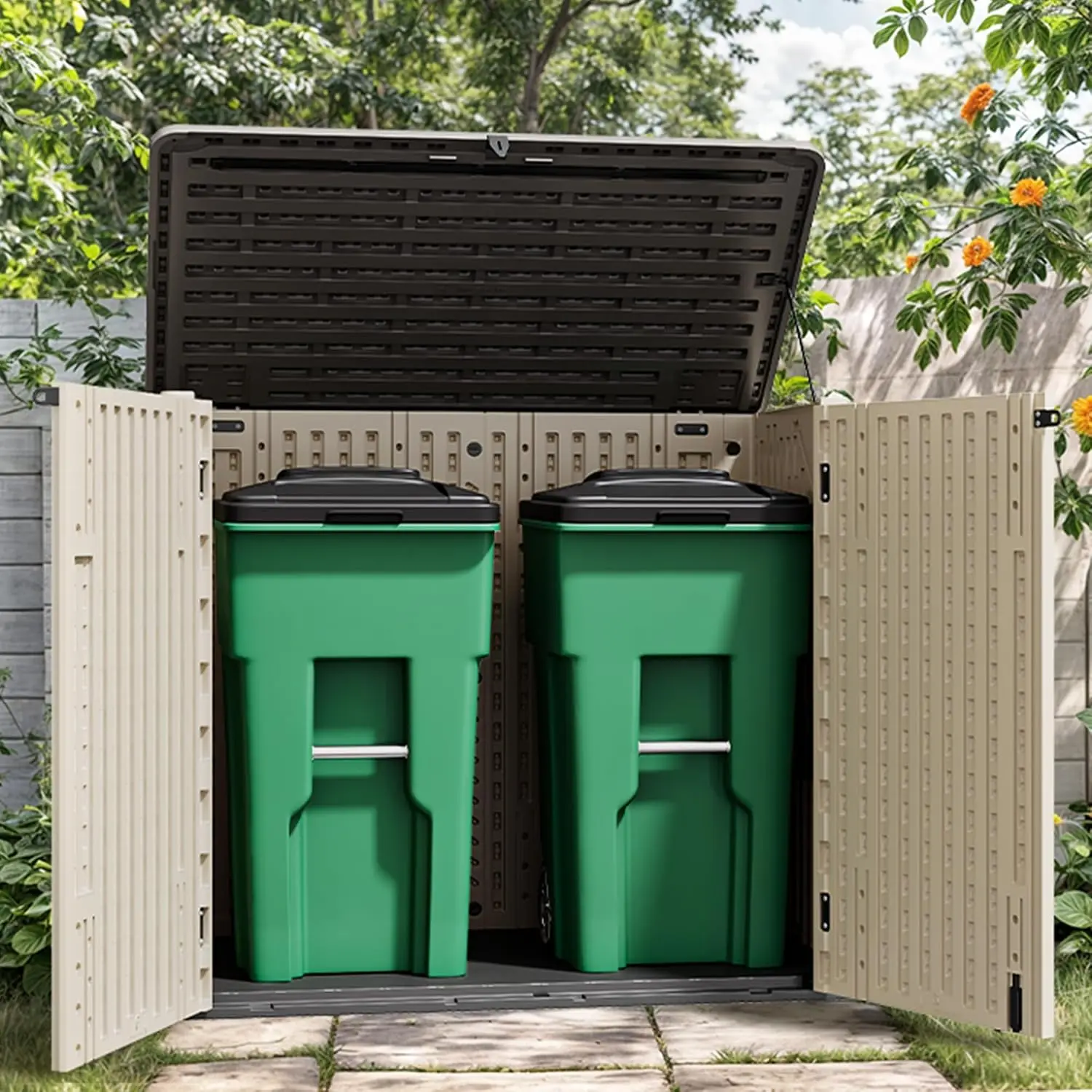 Outdoor Storage Shed Horizontal Cabinet Garden Tool Waterproof Plastic Garage Resin Pool Easy Assemble Khaki & Brown, Customized