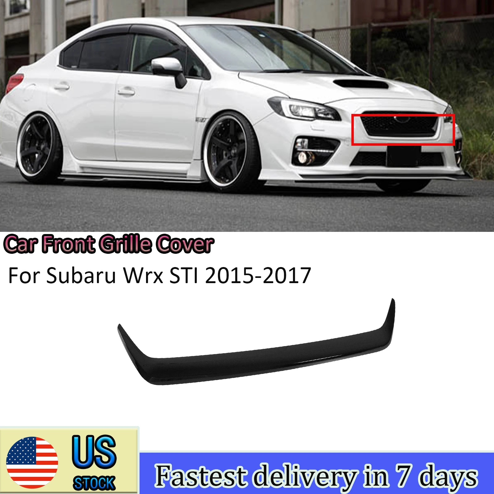 

For Subaru WRX STI 2015-2017 A Set Car Front Grille Cover Spoiler Glossy Black Racing Grills Accessories Carbon Fiber Style