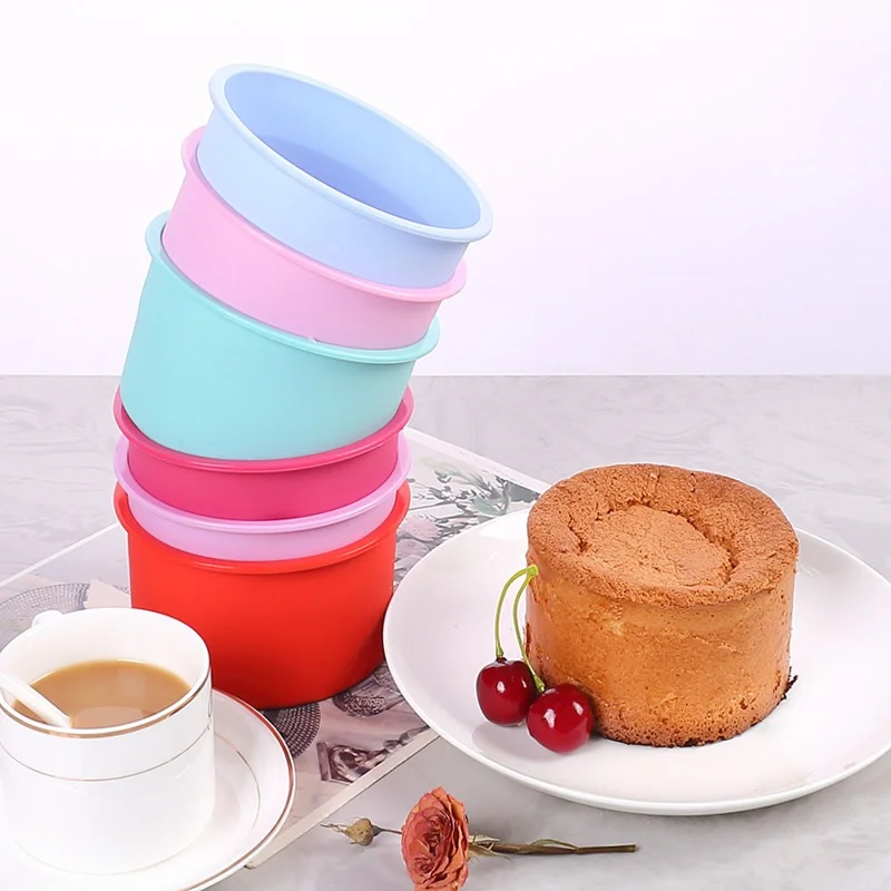2PC 4Inch Silicone Mini Mold Round Silicone Cake Pan Reusable Cake Pan for Muffin Cupcake Layer Cheese Rainbow Cake Kitchen Tool
