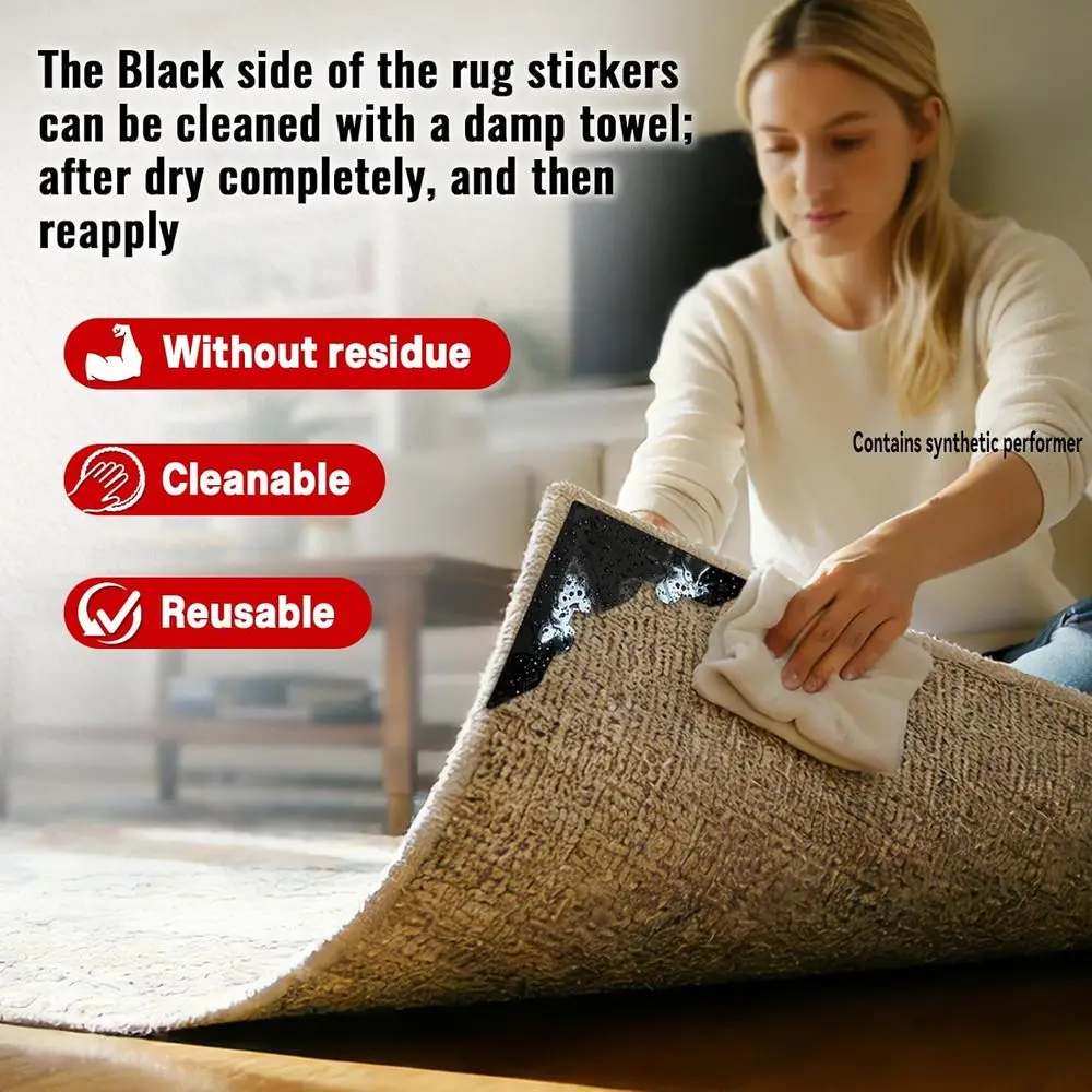 Non Slip Grippers, Reusable Rug Tape, No Damaging to Floor, Carpet Stickers or Hardwood Land Tiles, Strong Hold Carpet Gripper f view 5