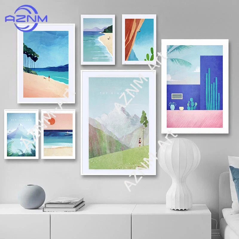 Modernes Minimalistisches Frisches Dopamin-Farbiges Landschaftskunst-Poster Leinwanddruck Villa Hotel Ferienhaus Zimmer Wanddekoration Rahmenlos