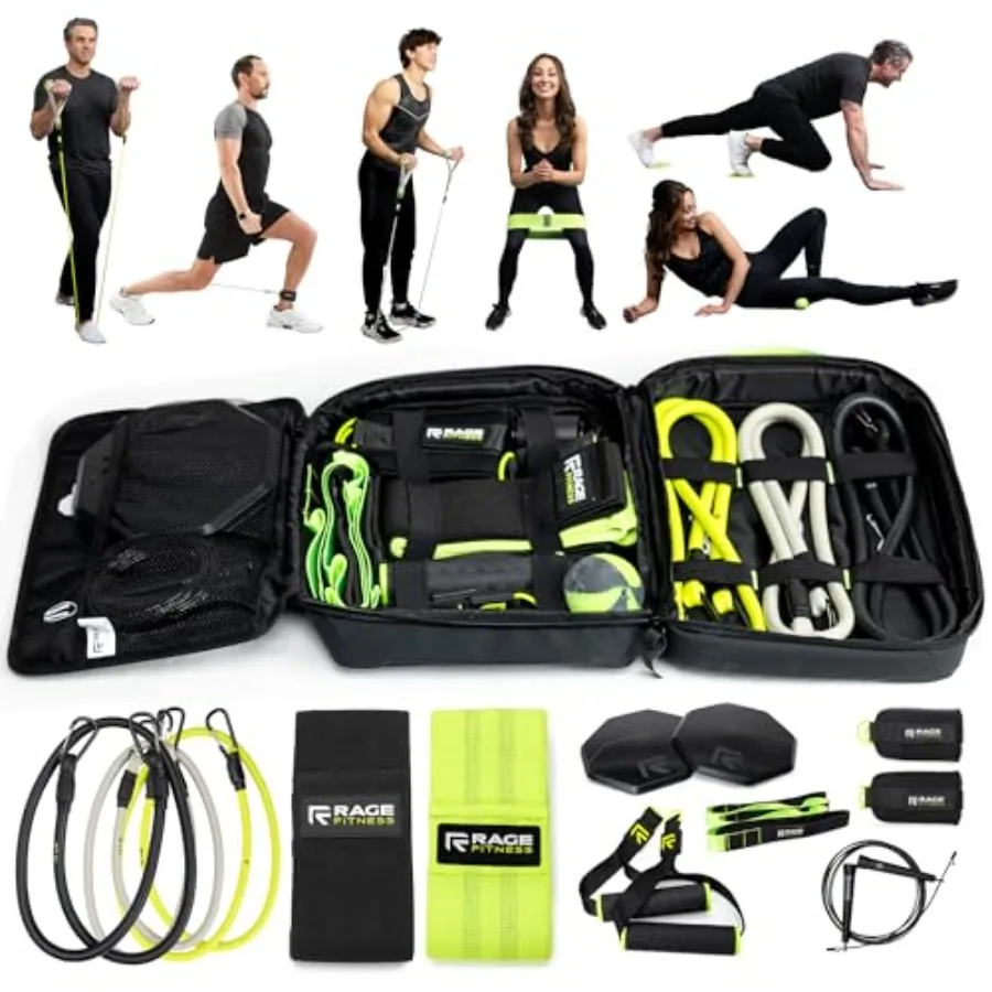 

Ex Kit Home Gym Equipment with Carry Bag - 10Pcs Resistance Bands Kit with Handles, Door Anchor, Jump Rope, Booty Bands and Mor