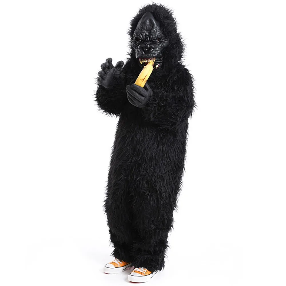 Crianças gorila traje unisex deluxe macacão terno preto peludo gorila animal macacão para halloween carnaval cosplay festa macaco cos