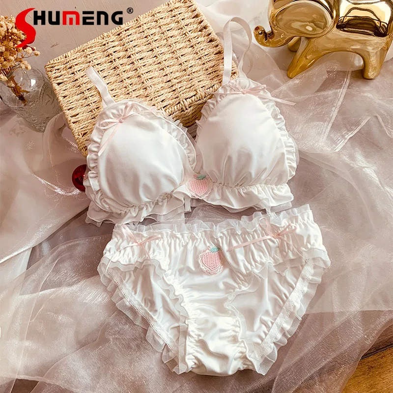 

Girl's Thin Small Chest Cute Underwear Set Japanese Style High School Brief Sets Women's Wireless Sweet Bra Suit Intimates
