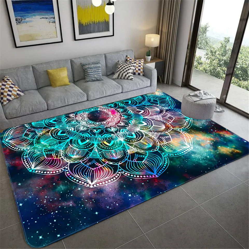 

Gorgeous Colorful Mandala Carpet Modern Flower Print Carpets For Living Room Bedroom Area Rug Hallway Non-Slip Bedside Floor Mat