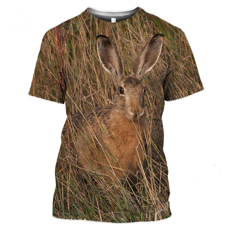 Summer Hot Sale New Harajuku Men\'s T-Shirt Hunting Cute Rabbit Print Short Sleeve Vintage Crew Clothing Tops